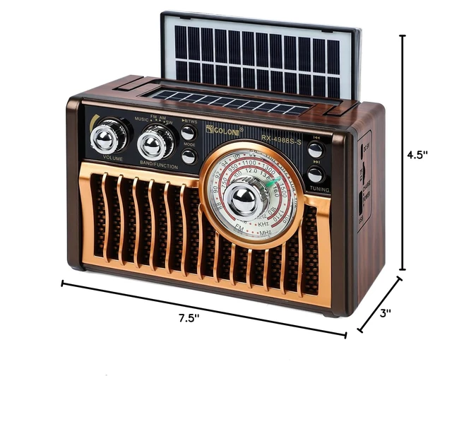 Alt view image 7 of 7 - Portable AM FM Radios, Retro Radios with High-Powered Speakers, Support USB Power and Solar Panels Charging.Bluetooth TF Card (Rose Gold)