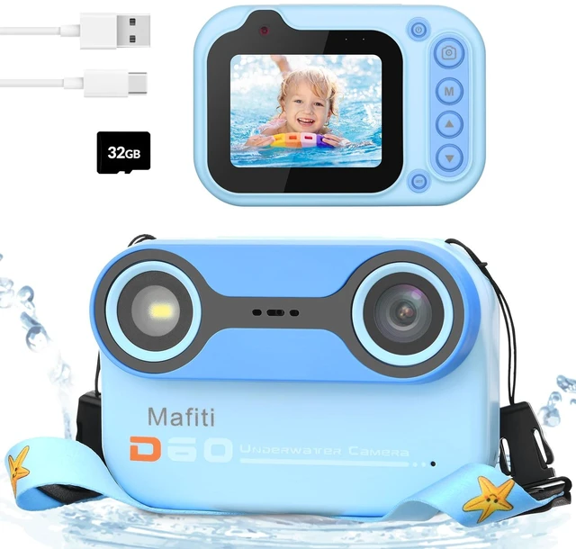 Main image of Kids Waterproof Camera Underwater Camera 10FT with 32GB Card Gifts for Boys Floatable Pool Toys for Kids Age 4-12 26MP Photos 1080P HD Videos Children Selfie Digital Camera Blue