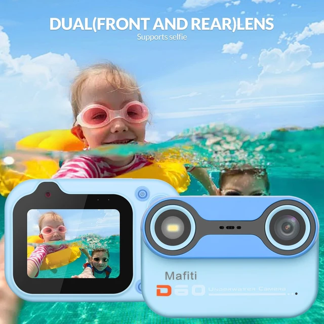 Alt view image 5 of 7 - Kids Waterproof Camera Underwater Camera 10FT with 32GB Card Gifts for Boys Floatable Pool Toys for Kids Age 4-12 26MP Photos 1080P HD Videos Children Selfie Digital Camera Blue