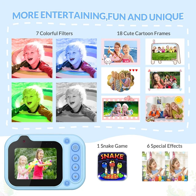 Alt view image 7 of 7 - Kids Waterproof Camera Underwater Camera 10FT with 32GB Card Gifts for Boys Floatable Pool Toys for Kids Age 4-12 26MP Photos 1080P HD Videos Children Selfie Digital Camera Blue