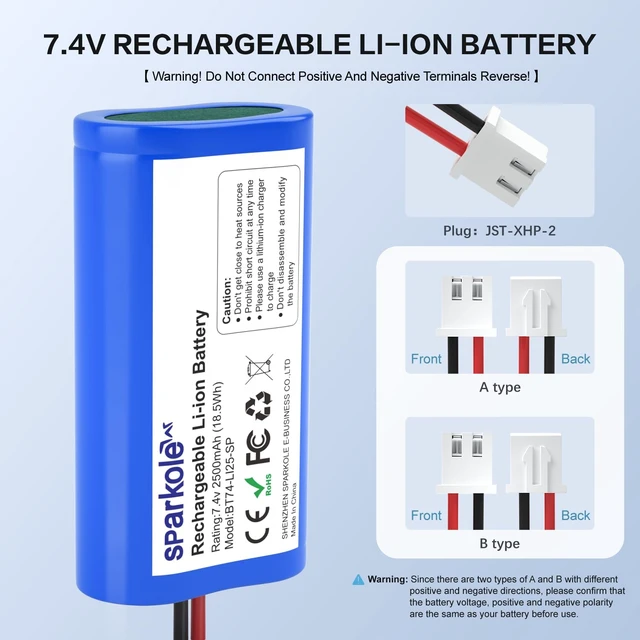 Alt view image 2 of 7 - 7.4V 2500mAh Li-ion Rechargeable Battery for Speaker/ Remote Control/Toy 7.4v battery for Bluetooth Boom Box/ Impact Massager/ Portable DVD Player/ Outdoor Lighting