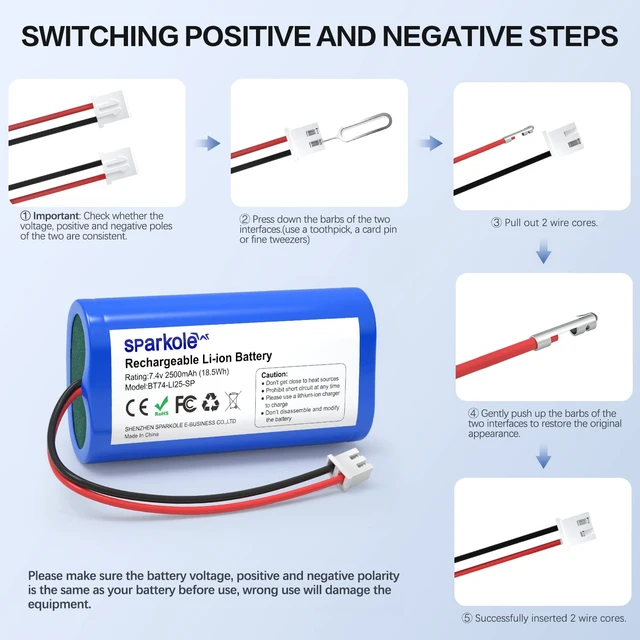 Alt view image 3 of 7 - 7.4V 2500mAh Li-ion Rechargeable Battery for Speaker/ Remote Control/Toy 7.4v battery for Bluetooth Boom Box/ Impact Massager/ Portable DVD Player/ Outdoor Lighting