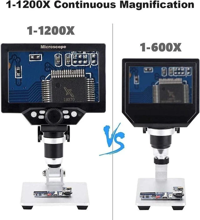 Alt view image 7 of 7 - 7" LCD Digital Microscope for Adults, 1200X Coin Magnifier with Screen, 12MP 1080P USB Camera, Metal Stand, 8 LED Lights, PC View for Soldering and PCB Repair