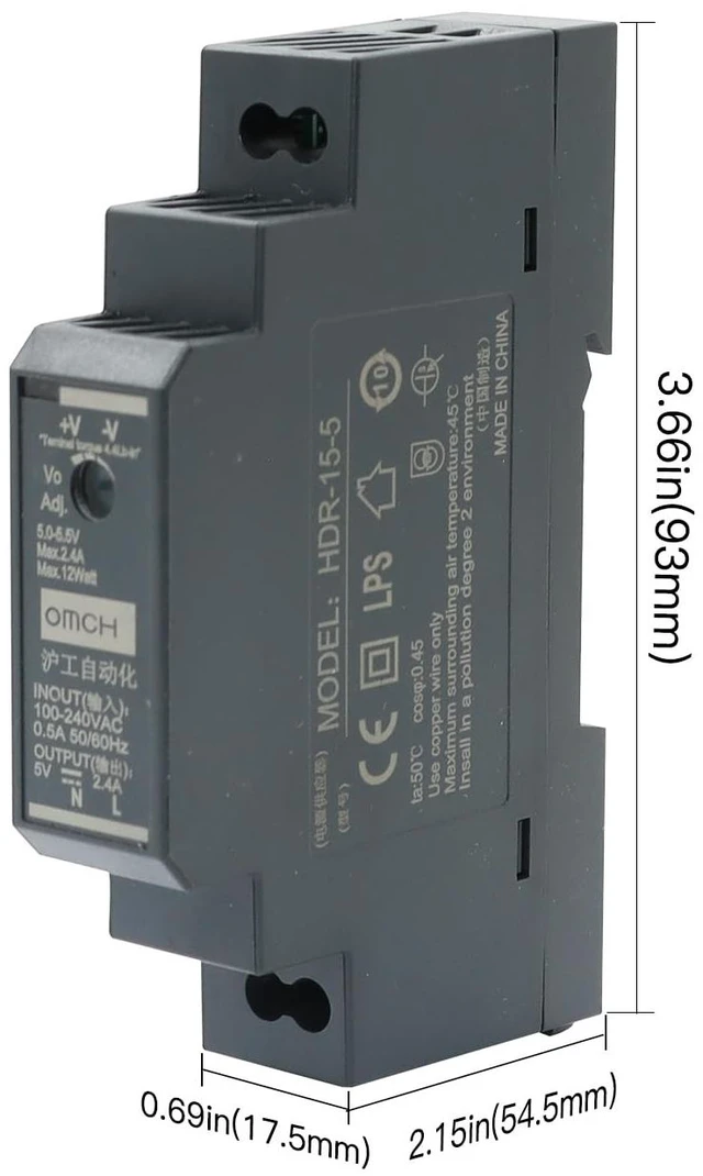 Alt view image 4 of 7 - HDR-15-5 DIN Rail Power Supply 15W 5V 2.4A Ultra Slim Features high efficiency, low standby consumption, and multiple safety protections for dependable operation
