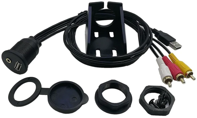 Main image of 3.5mm & USB Flush Mount Cable - 1M, RCA Extension, Dash, Panel, Car, Boat, Motorcycle