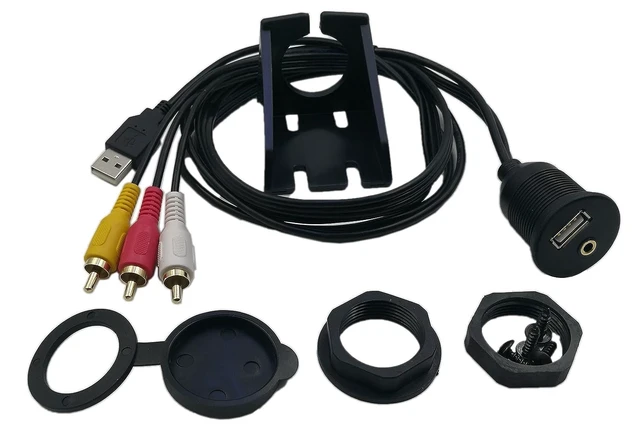 Alt view image 2 of 6 - 3.5mm & USB Flush Mount Cable - 1M, RCA Extension, Dash, Panel, Car, Boat, Motorcycle