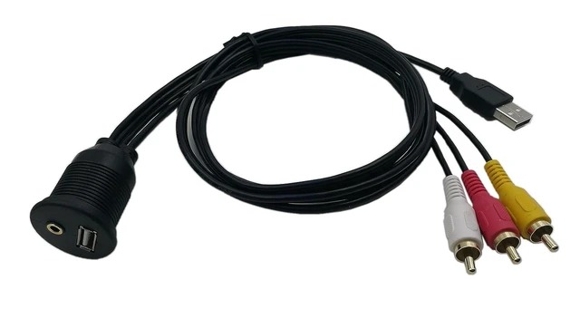 Alt view image 3 of 6 - 3.5mm & USB Flush Mount Cable - 1M, RCA Extension, Dash, Panel, Car, Boat, Motorcycle
