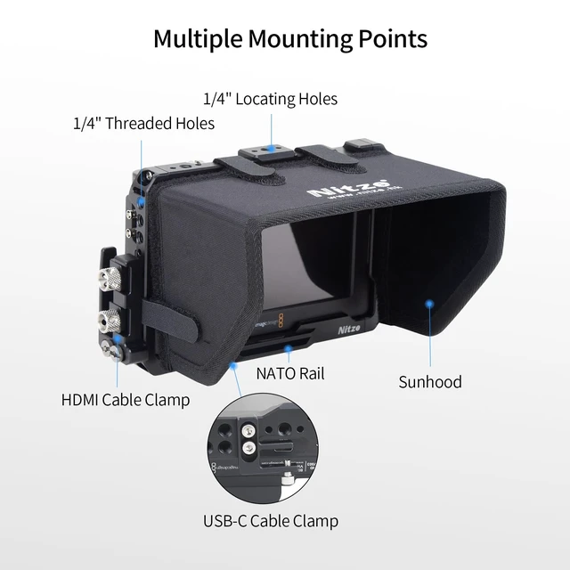 Alt view image 2 of 7 - Cage Kit for Blackmagic Video Assist 5" 12G/3G - JT-B01B Sunhood, HDMI Cable Clamp, USB-C Cable Clamp