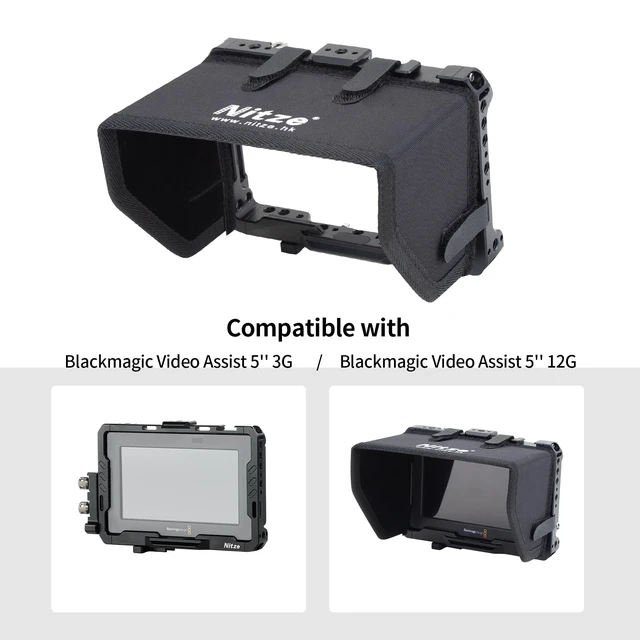 Alt view image 3 of 7 - Cage Kit for Blackmagic Video Assist 5" 12G/3G - JT-B01B Sunhood, HDMI Cable Clamp, USB-C Cable Clamp