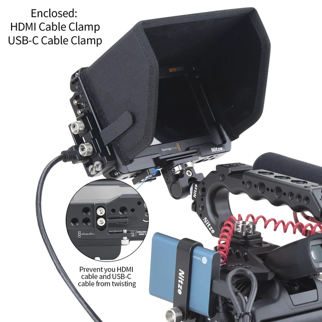 Alt view image 4 of 7 - Cage Kit for Blackmagic Video Assist 5" 12G/3G - JT-B01B Sunhood, HDMI Cable Clamp, USB-C Cable Clamp
