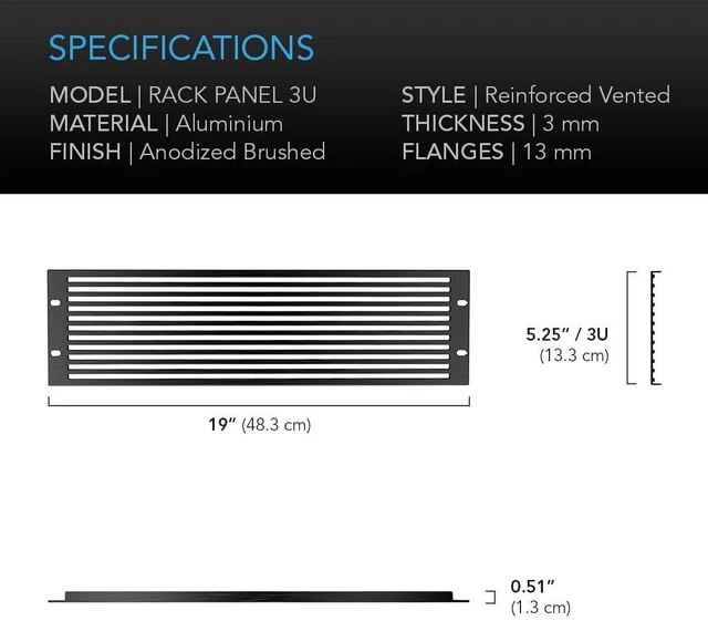 Alt view image 5 of 5 - Vented Rack Panel 3U, Rackmount 19" for Server, Network & AV Anodized Aluminum Vent Panel, Improves Airflow and Covers Unused Space in Server, Network, AV, Home Theater & Equipment Racks