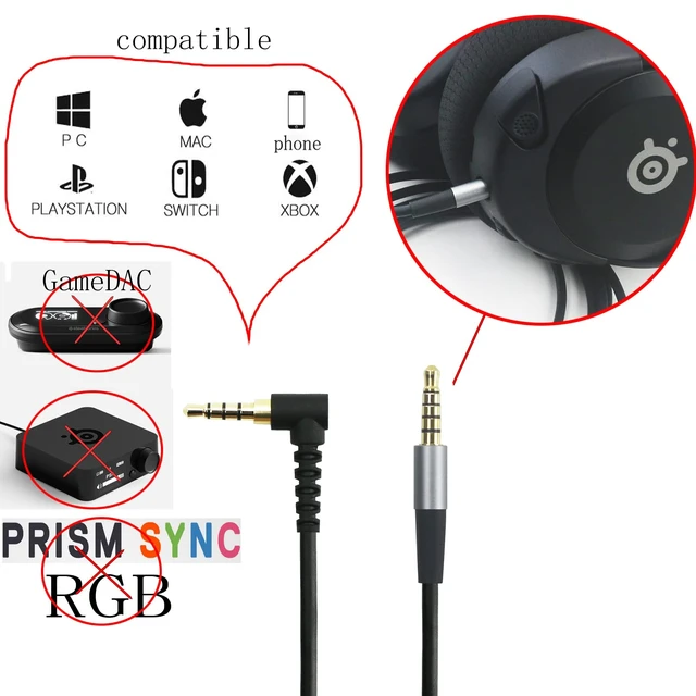 Alt view image 3 of 7 - Replacement Audio Cable 3.5mm 5 Pole Male Compatible with SteelSeries Arctis Nova 1, 1X, Pro, 7, 7X, 1P Gaming Headset 1.3meters/4.3feet