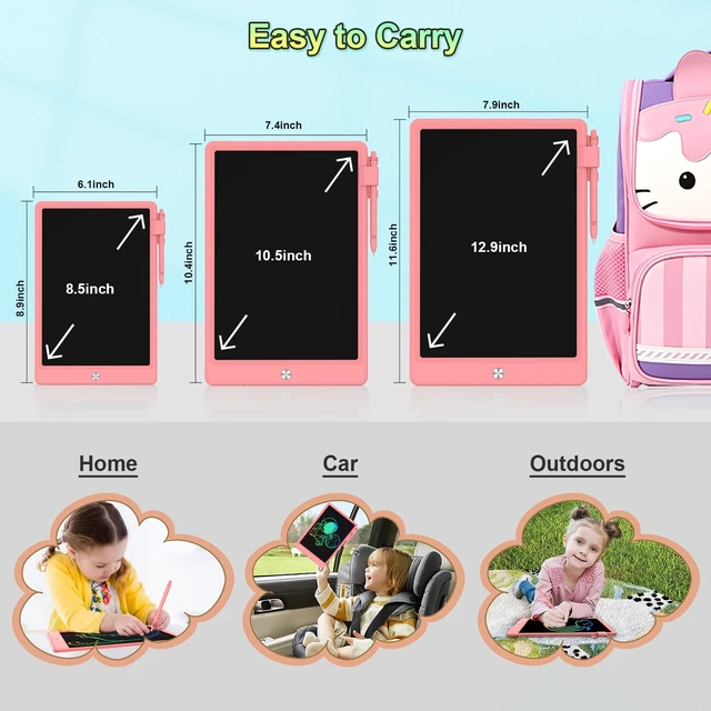 Alt view image 6 of 7 - 10.5 Inch LCD Writing Tablet for Kids, Coloring Drawing Pad, Pink Erasable Doodle Board, Educational Airplane Travel Toy for Boys Girls 3-8, Road Trip Essential, Christmas Birthday Gift