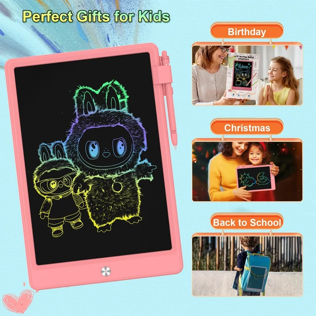 Alt view image 7 of 7 - 10.5 Inch LCD Writing Tablet for Kids, Coloring Drawing Pad, Pink Erasable Doodle Board, Educational Airplane Travel Toy for Boys Girls 3-8, Road Trip Essential, Christmas Birthday Gift