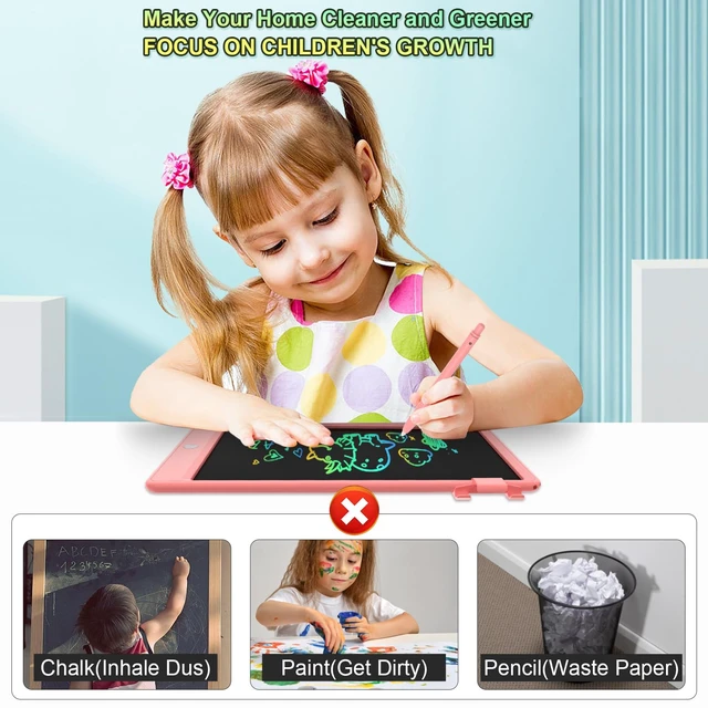 Alt view image 5 of 7 - 10.5 Inch LCD Writing Tablet for Kids, Coloring Drawing Pad, Pink Erasable Doodle Board, Educational Airplane Travel Toy for Boys Girls 3-8, Road Trip Essential, Christmas Birthday Gift