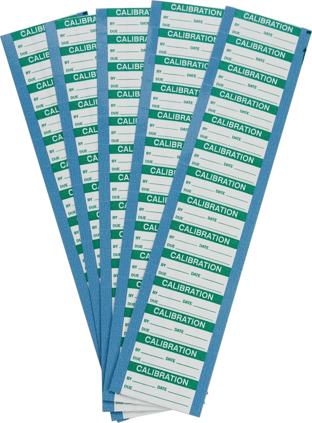 Alt view image 2 of 2 - WO-10-VP 1.5" Width x 0.625" Height, B-500 Repositionable Vinyl Cloth, Green on White Calibration Label, Legend "Calibration" (Pack of 5 Card, 14 per Card)