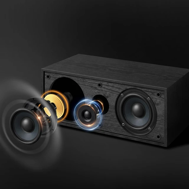Alt view image 3 of 7 - Passive Center Channel Speaker, 4 Ohm Impedance for Home Theater Silk-Dome Horn Tweeter, Dual 4" Woofers, Spring Clip Speaker Terminals, Dual Subwoofer Reflex Ports