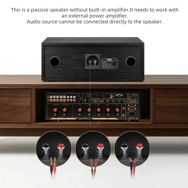 Alt view image 7 of 7 - Passive Center Channel Speaker, 4 Ohm Impedance for Home Theater Silk-Dome Horn Tweeter, Dual 4" Woofers, Spring Clip Speaker Terminals, Dual Subwoofer Reflex Ports