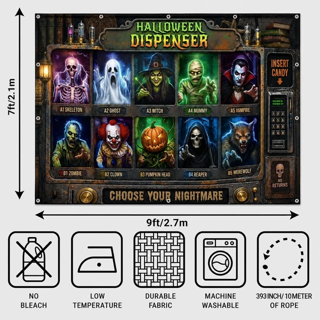 Alt view image 4 of 7 - Halloween Garage Door Cover Realistic Monster Dispenser Design, 9 x 7 FT Halloween Backdrop Banner for Garage, Outdoor Party Decorations & Photo Booth