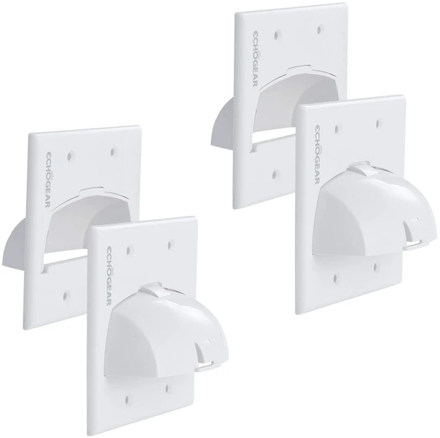 Main image of White in Wall Cable Hider - 2 Pack Dual Gang Pass Through Pair with Drywall Brackets Included - Manage 16 Low Voltage Cords - Quick Install with Cutting Template