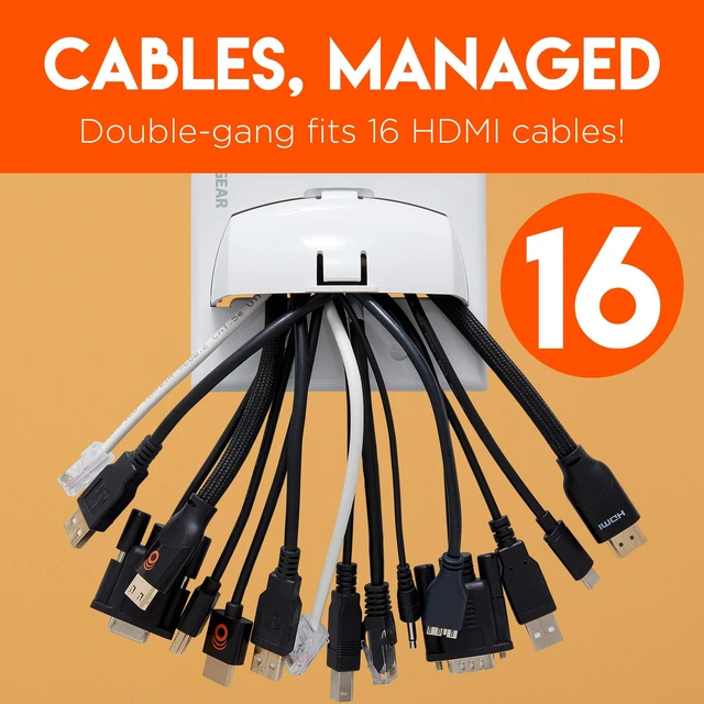 Alt view image 2 of 7 - White in Wall Cable Hider - 2 Pack Dual Gang Pass Through Pair with Drywall Brackets Included - Manage 16 Low Voltage Cords - Quick Install with Cutting Template