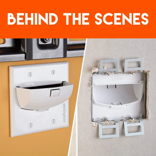 Alt view image 5 of 7 - White in Wall Cable Hider - 2 Pack Dual Gang Pass Through Pair with Drywall Brackets Included - Manage 16 Low Voltage Cords - Quick Install with Cutting Template