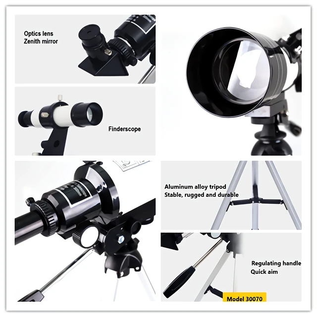 Alt view image 4 of 7 - Astronomical Telescope, Focal Length 300, Aperture 70, Magnification 150 Objective Lens Focal Length 300,Max 150X,Equipped with a Finder Scope and a Tripod