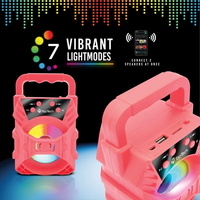 Alt view image 5 of 6 - Audio Blade-4 400W Bluetooth Speaker, Portable 3-Inch Wireless Speaker with LED Lights, TWS Functionality, Karaoke Mode, 6-Hour Rechargeable Battery, USB Drive, TF Card, AUX, FM Radio, Pink
