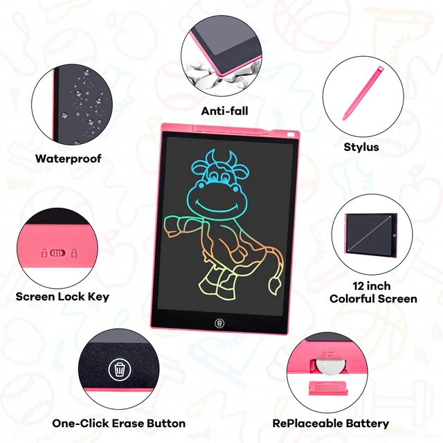 Alt view image 3 of 6 - 2 Pack LCD Writing Tablet, 12 inch Colorful Toddler Drawing Pad Doodle Board, Erasable Educational Toy Christmas Birthday Gift for 3 4 5 6 7 Year Old