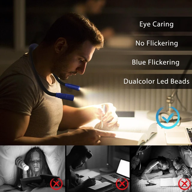 Alt view image 6 of 7 - Portable Neck Light for Knitting & Crafts with 3 Light Settings, Dark Blue Hands-Free Wear, Flexible & Bendable, Stepless Dimming, Eye-Friendly Light, USB-C Recharge, Long Battery Runtime