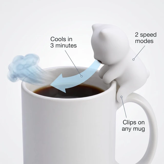 Alt view image 2 of 7 - Mini Cooling Robot - Cat-Shaped Cooler for Hot Drinks & Food, 2 Speeds, Cools in 3 Mins, 3.14" Portable, Fits All Dishware - Perfect for Coffee, Tea & Meals,USB Rechargeable, Waterproof