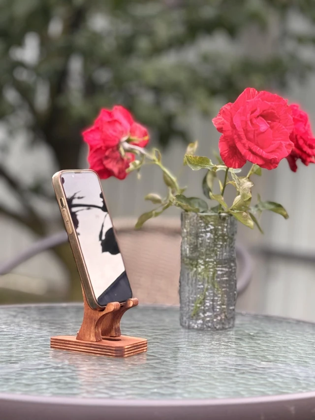 Alt view image 7 of 7 - Rostmary Wooden Cell Phone Holder Tablet Stand for Desktop Ideal for iPhone, iPad, Samsung, Tablet PCs, eReaders, Artwork, Make-up Mirror, Photo Frame Stand Lightweight Docking Station