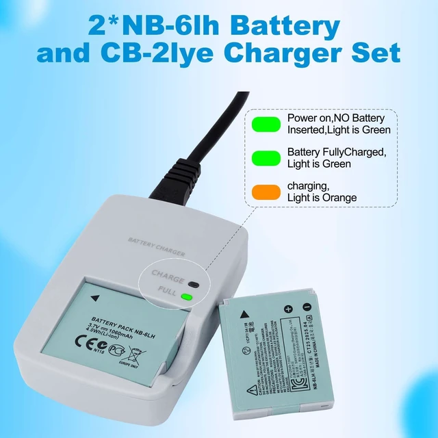 Alt view image 2 of 7 - 2 Pack NB-6L NB-6LH Battery and CB-2LY Charger Kit for Canon Compatible with PowerShot D10, D20, S90, S95, S200, SD770IS & SX170IS, SX240HS, SX500IS, SX700HS Cameras