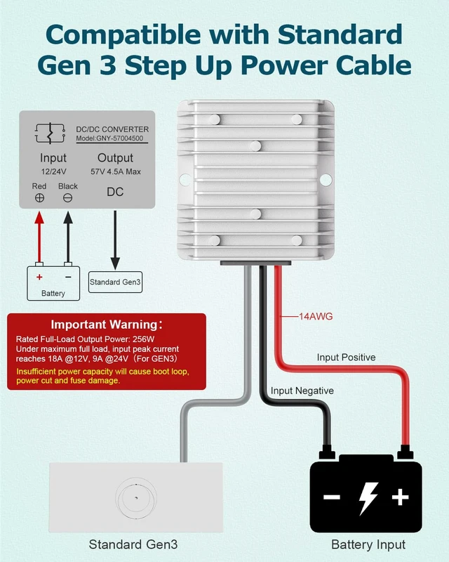 Alt view image 3 of 7 - 12V to 57V Set Up Conversion Compatible with Starlink Gen 3 Power 57V4.5A Power Adapter Compatible with Starlink Gen 3/V3/Standard 4X Power Supply,Smart Boost Converter for RV Car,Waterproof