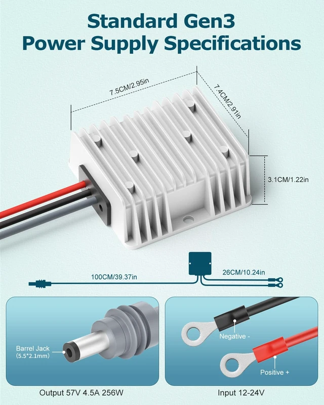 Alt view image 6 of 7 - 12V to 57V Set Up Conversion Compatible with Starlink Gen 3 Power 57V4.5A Power Adapter Compatible with Starlink Gen 3/V3/Standard 4X Power Supply,Smart Boost Converter for RV Car,Waterproof