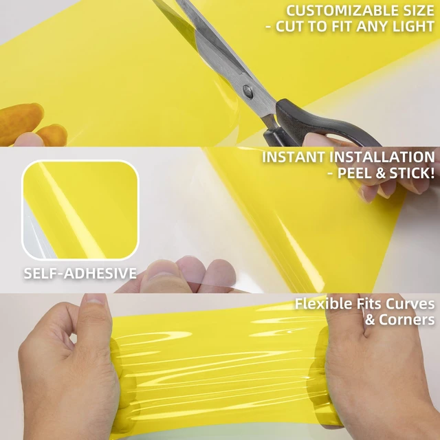Alt view image 5 of 7 - Color Transform Light Filters, DIY Self-Adhesive Transparent Vinyl Wrap Film for Halloween Christmas Landscape, Outdoor String Garden Lights Window Tint Home Decor (Yellow, 4in x 20ft)