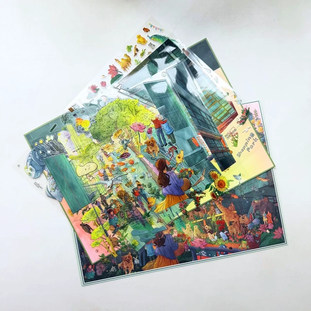 Alt view image 5 of 7 - 3 Sets DIY 3D Diorama Scene Stickers for Adults, Miniature Sticker Therapy Hand-painted 3D diorama scene stickers, DIY miniature landscape kit, craft gift, sticker therapy, City of All Beings
