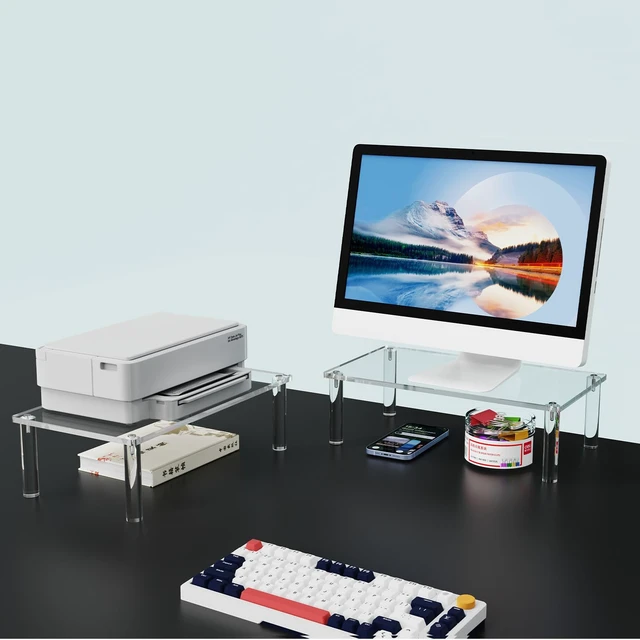 Alt view image 5 of 7 - Acrylic Monitor Stand Riser 23.6X7.8" Clear Computer Laptop Stand Riser Desk Organizer Shelf for Multi Media PC Storage Laptop Clear, Desk Shelf, for Multi Media PC Storage, Laptop Stand