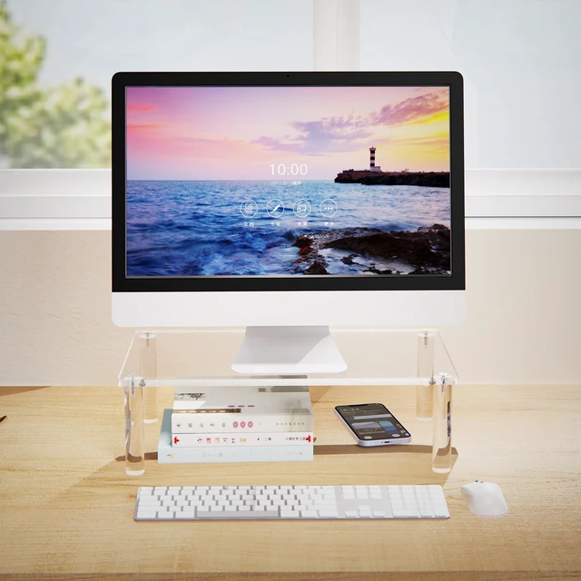 Alt view image 6 of 7 - Acrylic Monitor Stand Riser 23.6X7.8" Clear Computer Laptop Stand Riser Desk Organizer Shelf for Multi Media PC Storage Laptop Clear, Desk Shelf, for Multi Media PC Storage, Laptop Stand