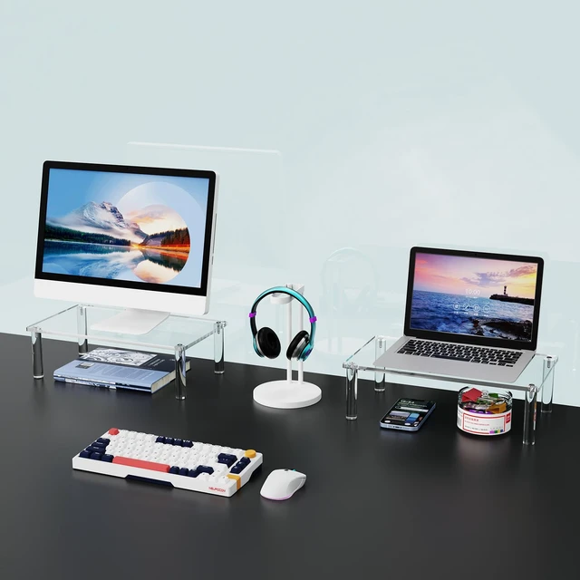 Alt view image 7 of 7 - Acrylic Monitor Stand Riser 23.6X7.8" Clear Computer Laptop Stand Riser Desk Organizer Shelf for Multi Media PC Storage Laptop Clear, Desk Shelf, for Multi Media PC Storage, Laptop Stand