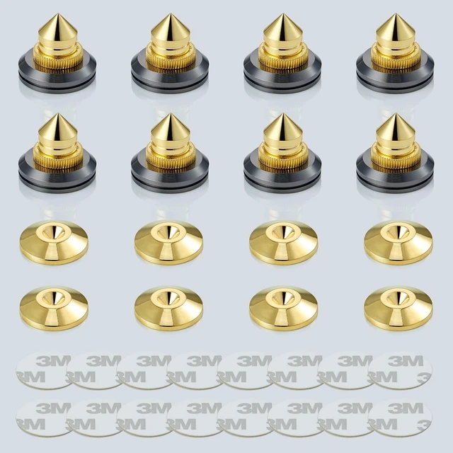 Main image of Speaker Spikes Adjustable Floor Protectors 8pcs with Adhesive, Gold Shockproof Speaker Isolation Stand Feet for HiFi Amplifier, Subwoofer, DAC Recorder, Turntable, Cone Base Pad