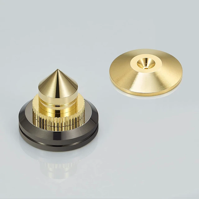 Alt view image 2 of 7 - Speaker Spikes Adjustable Floor Protectors 8pcs with Adhesive, Gold Shockproof Speaker Isolation Stand Feet for HiFi Amplifier, Subwoofer, DAC Recorder, Turntable, Cone Base Pad
