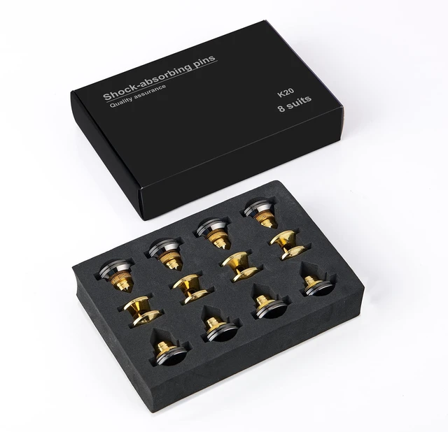 Alt view image 4 of 7 - Speaker Spikes Adjustable Floor Protectors 8pcs with Adhesive, Gold Shockproof Speaker Isolation Stand Feet for HiFi Amplifier, Subwoofer, DAC Recorder, Turntable, Cone Base Pad