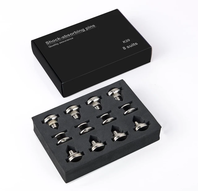Alt view image 4 of 7 - Speaker Spikes Adjustable Floor Protectors 8pcs with Adhesive, Sliver Shockproof Speaker Isolation Stand Feet for HiFi Amplifier, Subwoofer, DAC Recorder, Turntable, Cone Base Pad