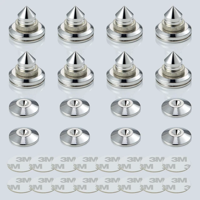 Main image of Speaker Spikes Adjustable Floor Protectors 8pcs with Adhesive, Sliver Shockproof Speaker Isolation Stand Feet for HiFi Amplifier, Subwoofer, DAC Recorder, Turntable, Cone Base Pad