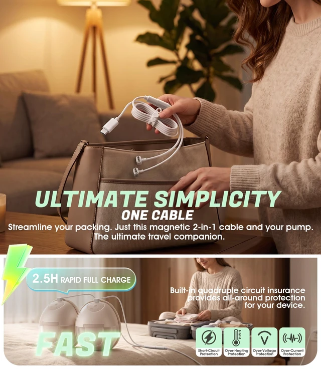 Alt view image 3 of 7 - 3-in-1 USB C Charger Compatible with Eufy S1/S1 Pro Breast Pump USB C Charger + 1m USB C to C Cable, Fast Magnetic Charging Power Cord with 2 Pack Silicone Cable Ties, 5V3A Replacement Use