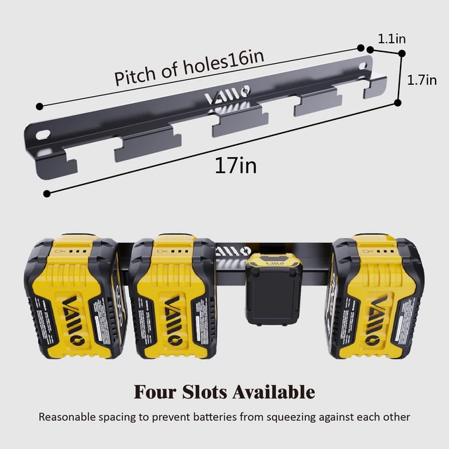Alt view image 3 of 5 - Battery Rack Holder, Wrought Iron Heavy Duty Thickened Batteries Slot For DeWalt 20V 60V 12V, Stealth Battery Wall Mount Organizer Garage Storage, Workshops, Shelves