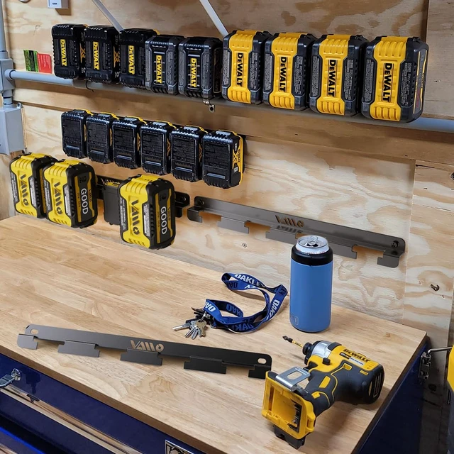 Alt view image 4 of 5 - Battery Rack Holder, Wrought Iron Heavy Duty Thickened Batteries Slot For DeWalt 20V 60V 12V, Stealth Battery Wall Mount Organizer Garage Storage, Workshops, Shelves