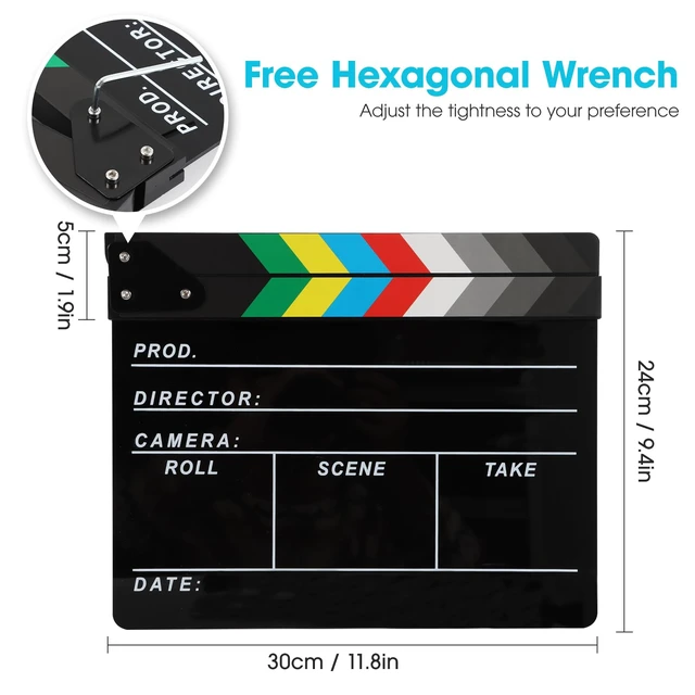 Alt view image 3 of 7 - Acrylic Movie Film Directors Clapboard, Clapper Board for Filming Photography Video TV Cut Action Scene Film Slate Clapper Board Props, Black