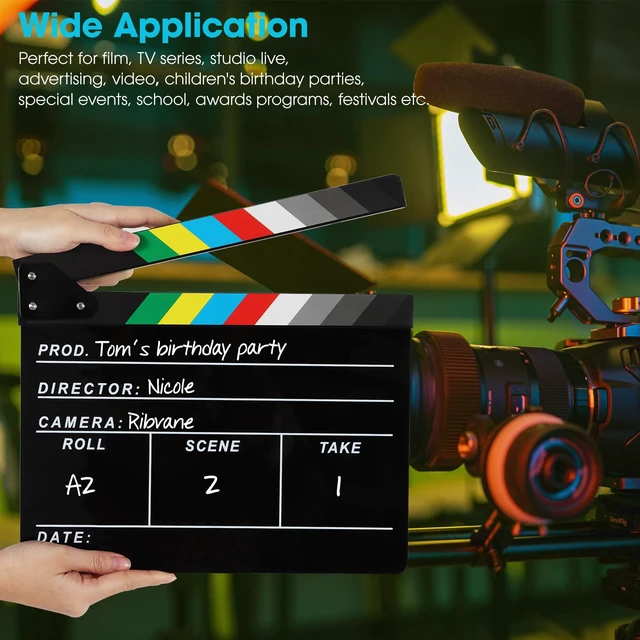 Alt view image 7 of 7 - Acrylic Movie Film Directors Clapboard, Clapper Board for Filming Photography Video TV Cut Action Scene Film Slate Clapper Board Props, Black
